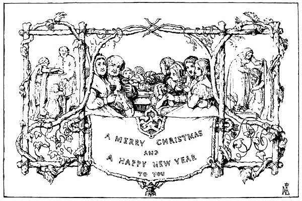 CHRISTMAS CARD, 1843. The first Christmas card, designed for Sir Henry Cole in 1843 by John Calcott Horsley, R.A