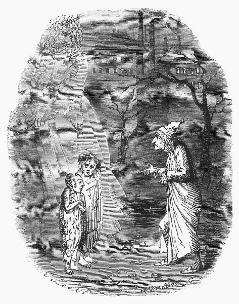 A CHRISTMAS CAROL. Ignorance and Want. Etching by John Leech from the first edition