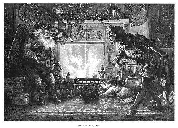 CHRISTMAS & NEW YEAR, 1878. Here We Are Again! Santa Claus and Baby New Year