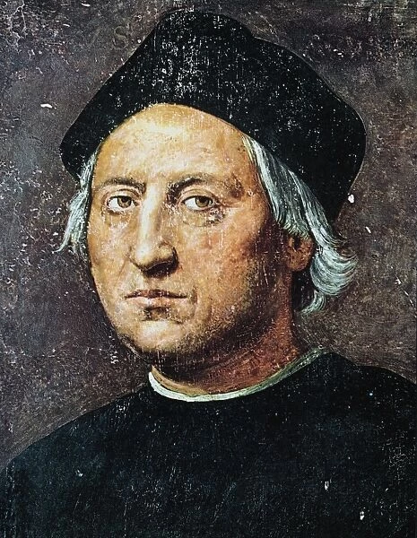 CHRISTOPHER COLUMBUS (1451-1506). Italian navigator. Oil on wood, c 1525, attributed to Ridolfo del Ghirlandaio and considered to be the closest existing likeness