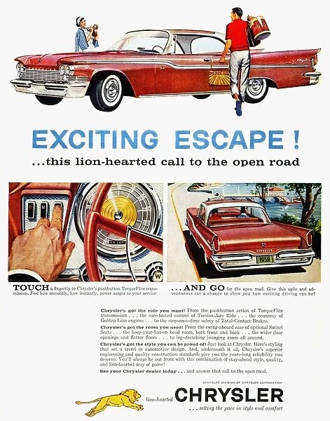 CHRYSLER AD, 1959. Chrysler automobile advertisment from an American magazine, 1959