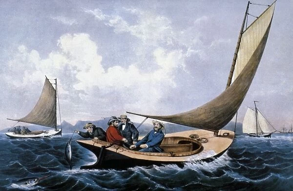 C&I: TROLLING, 1866. Trolling for Bluefish: lithograph, 1866, by Currier & Ives