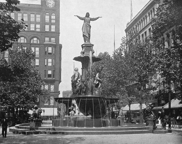 CINCINNATI, c1890. The Tyler Davidson Fountain at Fountain Square in Cincinnati, Ohio
