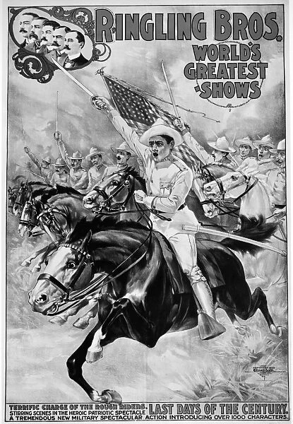 CIRCUS POSTER, 1899. The Rough Riders charging on an American patriotic poster