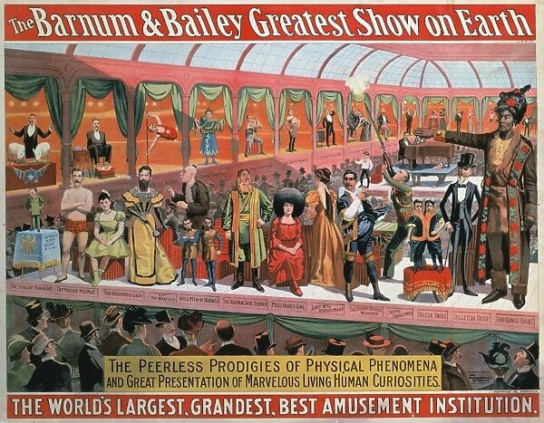 CIRCUS POSTER. Side show on a Barnum & Bailey circus poster, c. 1898