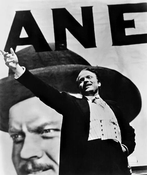 CITIZEN KANE, 1941. Orson Welles in the title role of Charles Foster Kane in the film Citizen Kane, 1941