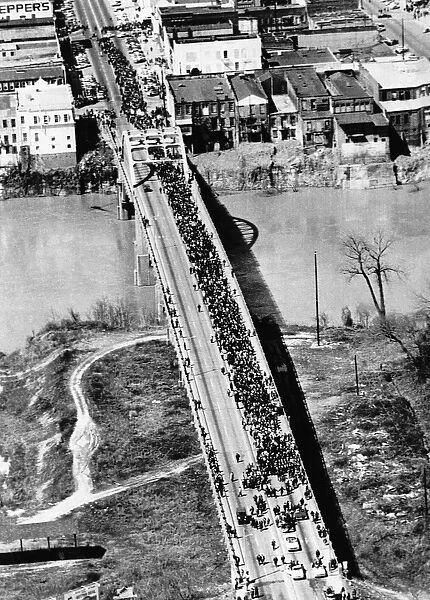 CIVIL RIGHTS MARCH, 1965. Aerial view of a civil rights march between Selma and Montgomery
