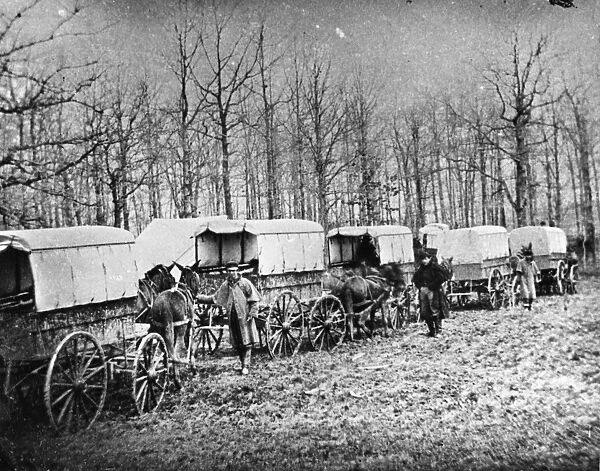 CIVIL WAR: AMBULANCES, c1864. An ambulance train outside of Harewood Hospital near Washington D. C. Photograph, c1864