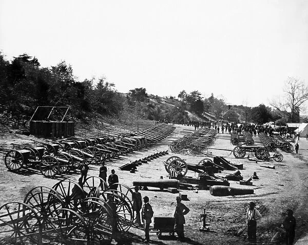 CIVIL WAR: ARTILLERY. Federal ordnance at the depot at Broadway Landing, Virginia. Photographed from the main eastern theater of war during the siege of Petersburg, June 1864-April 1865