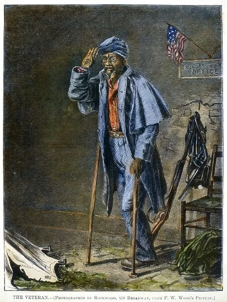 CIVIL WAR: BLACK TROOPS. The Veteran. Wood engraving, 1867, after a painting by Thomas Waterman Wood (1823-1903)
