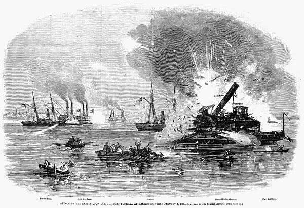 CIVIL WAR: BLOCKADE, 1863. The breaking of the Federal blockade of Galveston, Texas, on 1 January 1863, by two cotton-wadded Confederate steamers. Wood engraving from a contempoary Northern newspaper