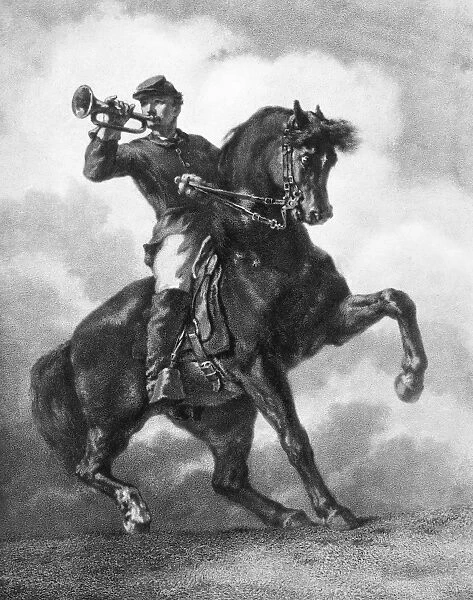 CIVIL WAR: BUGLER, 1863. A Union Army bugler during the American Civil War. Lithograph, 1863, after a painting by William Morris Hunt (1824-1879)