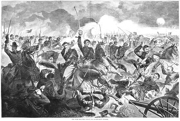 CIVIL WAR: CHARGE, 1862. The War for the Union, 1862 - A Cavalry Charge. Engraving