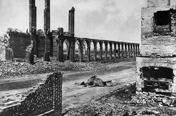CIVIL WAR: CHARLESTON. Ruins of a railroad station in Charleston, South Caroline, after the attack by General Sherman, 1865