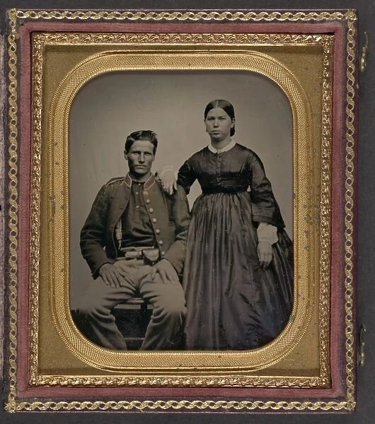 CIVIL WAR: COUPLE, c1863. Portrait of a Union army soldier and a woman. Tintype, c1863