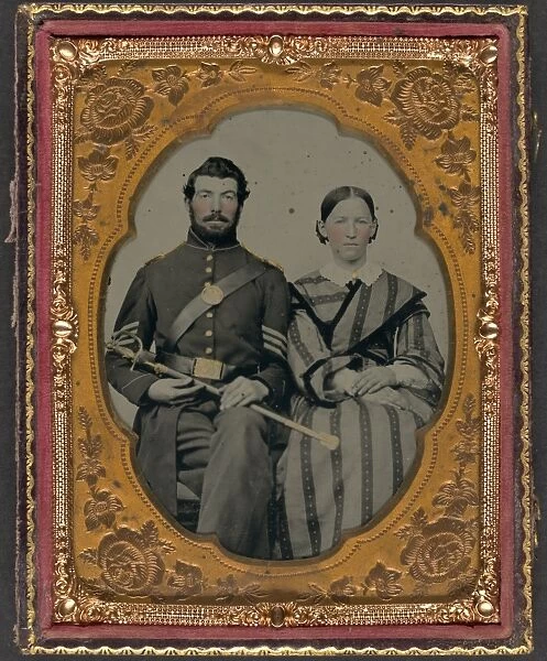 CIVIL WAR: COUPLE, c1863. Portrait of a Union Army sergeant and a woman. Ambrotype