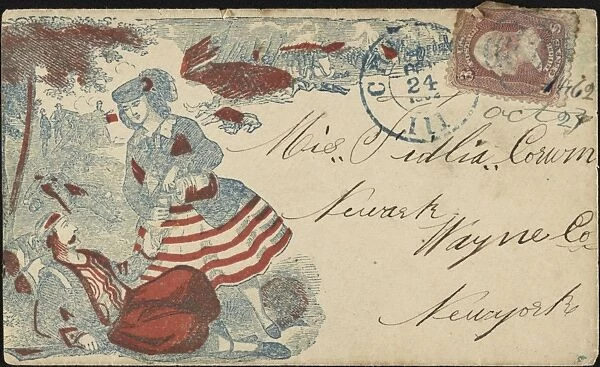 CIVIL WAR ENVELOPE, 1862. Civil War-era envelope showing a woman pouring a drink