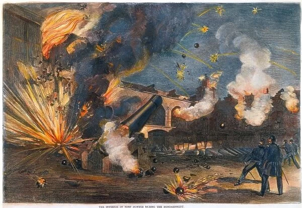 CIVIL WAR: FORT SUMTER 1861. The bombardment of Fort Sumter, Charleston Harbor, April 12-13, 1861. Contemporary color wood engraving