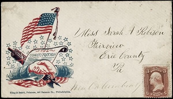 CIVIL WAR: LETTER, c1863. Civil War envelope with an illustration of shaking hands