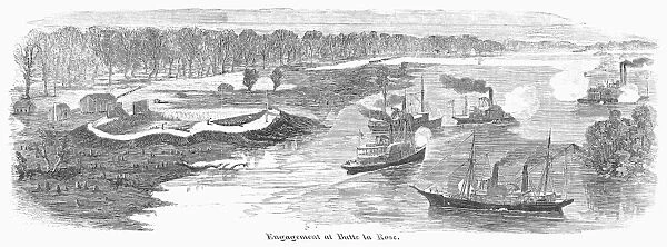 CIVIL WAR: RED RIVER, 1863. The engagement of Union and Confederate gunboats at Benwicks Bay, Louisiana, April 1863. Wood engraving from a contemporary American newspaper