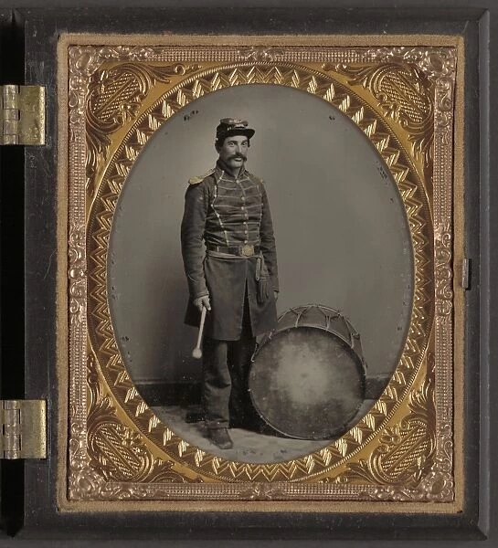 CIVIL WAR: SOLDIER, c1863. Portrait of a Union soldier with a bass drum. Ambrotype