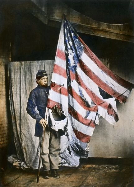 CIVIL WAR: SOLDIER. The flag bearer of the 8th Pennsylvania Reserves. Oil over a photograph