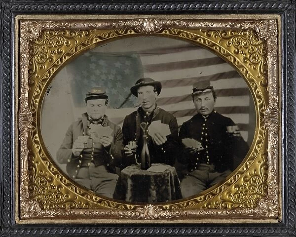 CIVIL WAR: SOLDIERS, c1863. Union soldiers playing cards, smoking and drinking