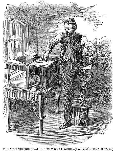 CIVIL WAR: TELEGRAPH, 1863. A telegrapher of the Army of the Potomac at work: wood engraving from an 1863 Northern newspaper