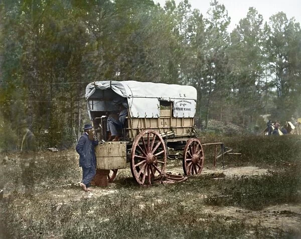 CIVIL WAR: TELEGRAPH, 1864. Battery wagon headquarters of the civilian U