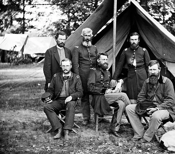 CIVIL WAR: UNION GENERAL General George Stoneman and staff, Fair Oaks, Virginia vicinity