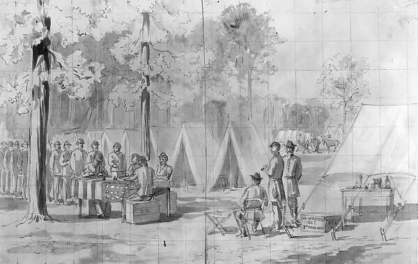 CIVIL WAR: VOTING, 1864. Pennsylvania soldiers voting during the presidential election of 1864. Pencil drawing by A. R. Waud