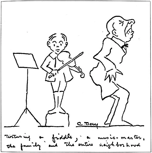 CLARENCE DAY (1874-1935). American writer. Illustration by Clarence Day to his essay, The Noblest Instrument, about his childhood violin lessons