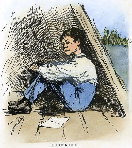 CLEMENS: HUCK FINN, 1885. Thinking. Drawing by Edward Windsor Kemble for an American