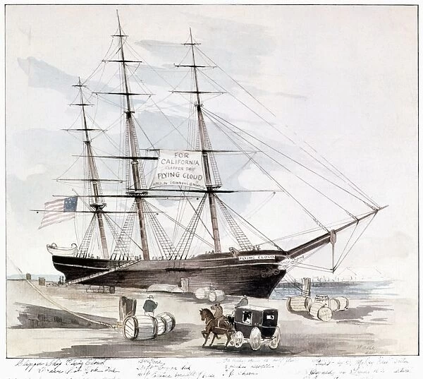 CLIPPER: FLYING CLOUD, 1851. Flying Cloud at Her New York Dock in the East River