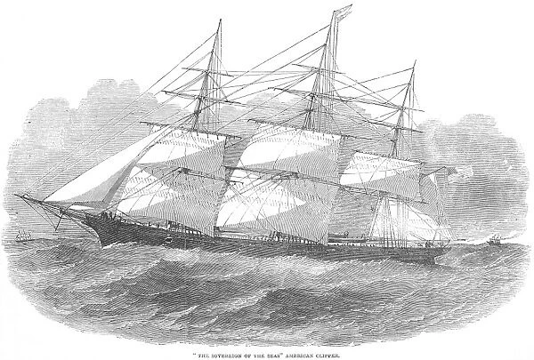 CLIPPER SHIP, 1853. The American clipper ship Sovereign of the Seas, designed by Donald McKay. Wood engraving, 1853