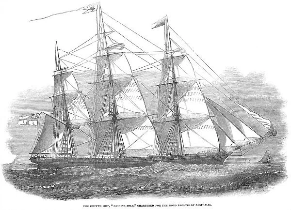 CLIPPER SHIP, 1853. The British clipper ship Guiding Star, chartered for the gold regions of Australia. Wood engraving, English, 1847