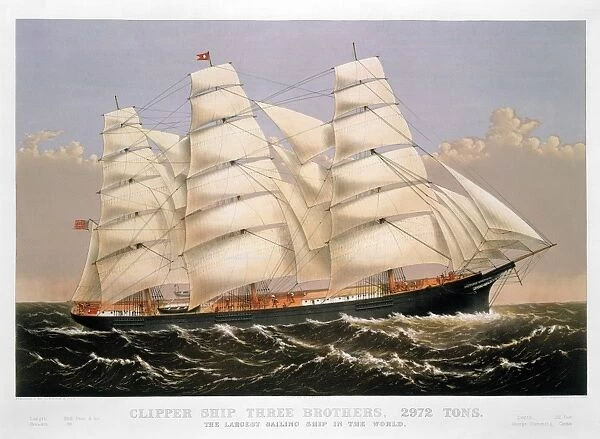 CLIPPER SHIP, 1875. Three Brothers. Lithograph by Currier & Ives