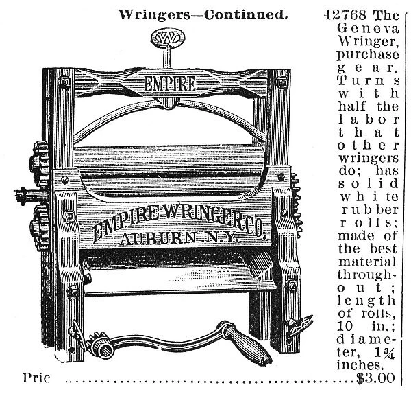 CLOTHES WRINGER, 1895. Wood engraving from an American catalogue of 1895