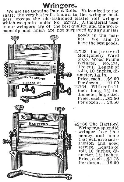 CLOTHES WRINGER, 1895. Wood engraving from an American catalogue of 1895