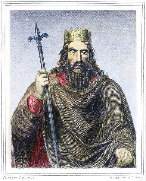 CLOVIS (c466-511). King of the Salian Franks, 481-511. Steel engraving, French, 19th century