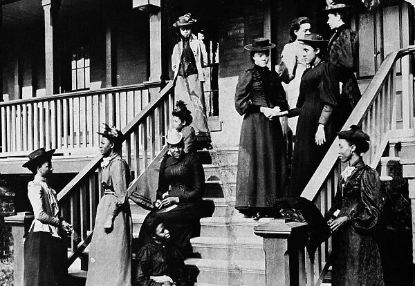 Coeds on the steps of Miner Hall Dormitory at Howard University in Washington, D. C. 1893