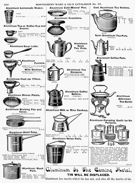 COFFEE POTS AND COOKWARE. Page from a Montgomery Ward catalogue of 1895