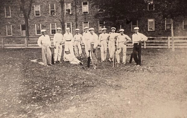 COLLEGE: STUDENTS, c1880. Student members of a cricket team on the campus of an