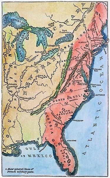 COLONIAL AMERICA MAP. A map of the thirteen original American colonies, mid-18th century. Line engraving, late 19th century