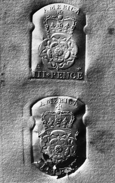 COLONIAL TAX STAMP. Three pence tax stamps issued by British government for use