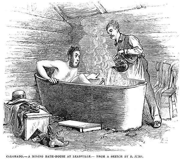 COLORADO BATHHOUSE, 1879. A mining Bath-House at Leadville. Wood engraving from an American newspaper