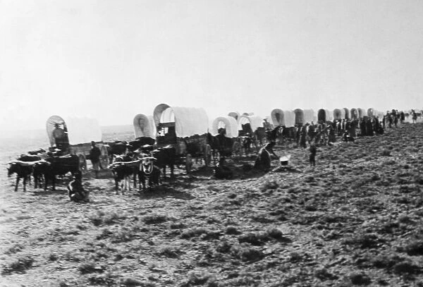 COLORADO GOLD RUSH, c1860. Covered wagons moving across the Great Plains on their