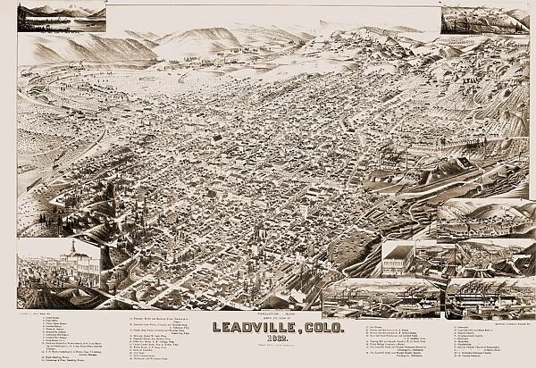 COLORADO: LEADVILLE, 1882. Birds eye view of Leadville, Colorado, population 16, 000. Lithograph, 1882