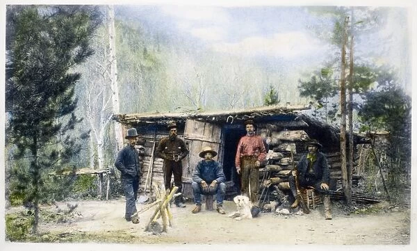 COLORADO: MINERS. Miners at a camp in Colorado. Oil over a photograph, late 19th century