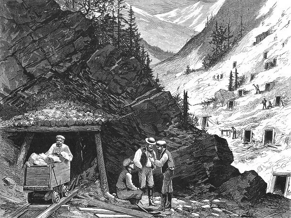 COLORADO: MINING, 1874. A mountainside in Colorado honeycombed by silver mines. Wood engraving, American, 1874